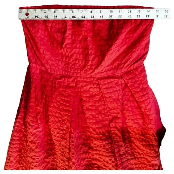 J.CREW Coral Textured Strapless Pleated A-Line Dress Lined Pockets Size 6 - Picture 6 of 6